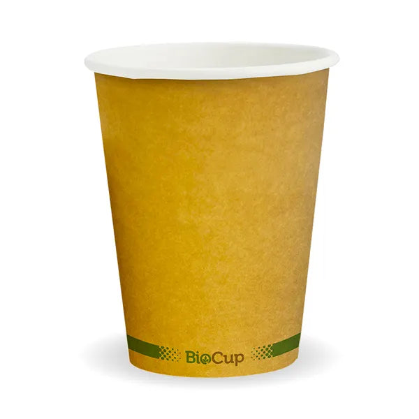 Eco-Friendly 390ml / 12oz (90mm) Kraft Green Stripe Single Wall BioCup – Compostable, FSC Certified, Hot & Cold Beverage Cup