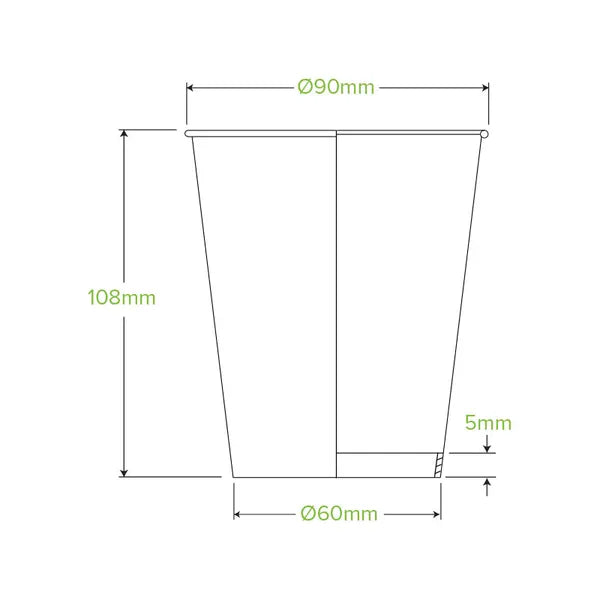 Eco-Friendly 390ml / 12oz (90mm) Kraft Green Stripe Single Wall BioCup – Compostable, FSC Certified, Hot & Cold Beverage Cup