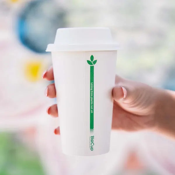 Eco-Friendly 280ml / 8oz (80mm) White Green Line BioCup – Compostable, Strong & Perfect for Hot or Cold Drinks