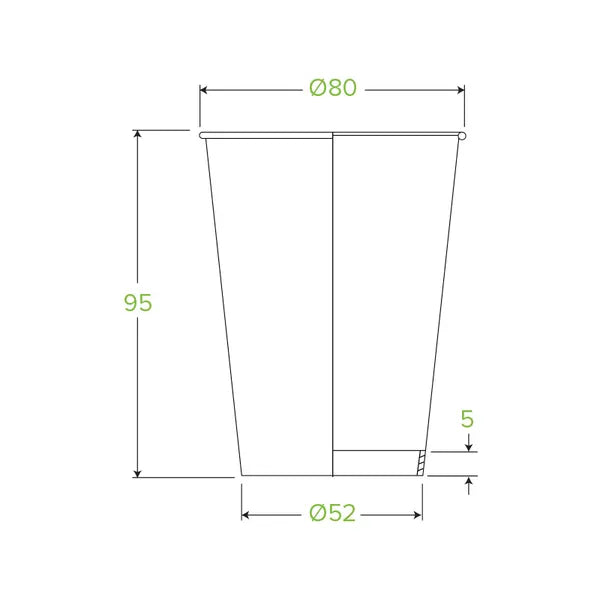 Eco-Friendly 280ml / 8oz (80mm) White Green Line BioCup – Compostable, Strong & Perfect for Hot or Cold Drinks