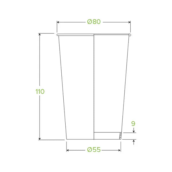 Eco-Friendly 320ml / 10oz (80mm) White Green Line BioCup – Compostable, Durable, and Ideal for Hot or Cold Drinks