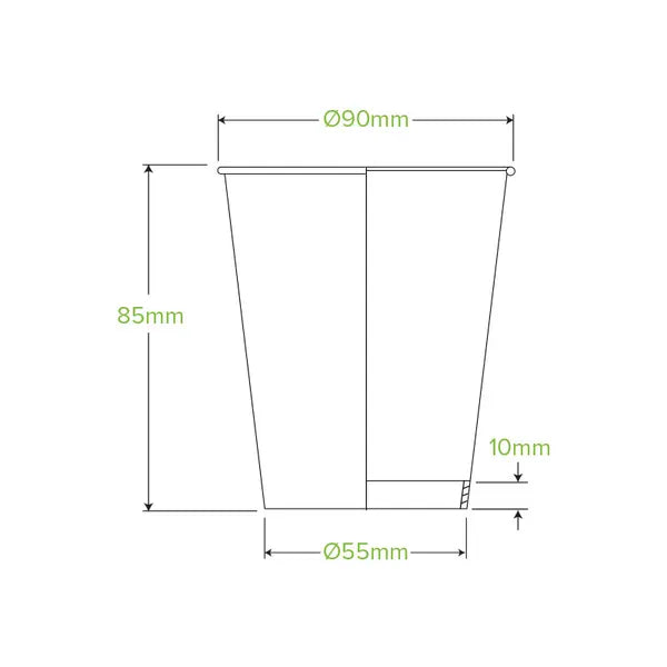 Eco-Friendly 280ml / 8oz (90mm) Kraft Green Stripe Single Wall BioCup – Compostable, FSC Certified, Hot & Cold Beverage Cup