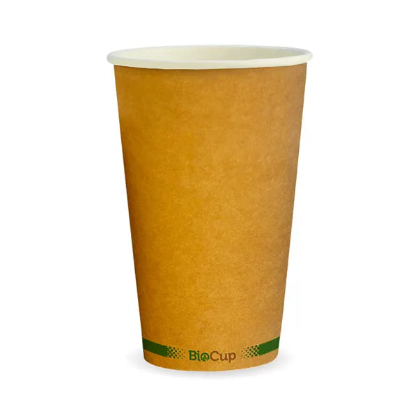 Eco-Friendly 510ml / 16oz (90mm) Kraft Green Stripe Single Wall BioCup – Compostable, FSC Certified, Hot & Cold Beverage Cup