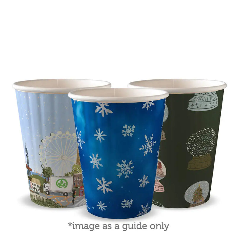 12oz Double Wall Christmas BioCups, Compostable Paper Coffee Cups for Hot & Cold Drinks, Festive Eco-Friendly Design, Food Safe, ISO Certified