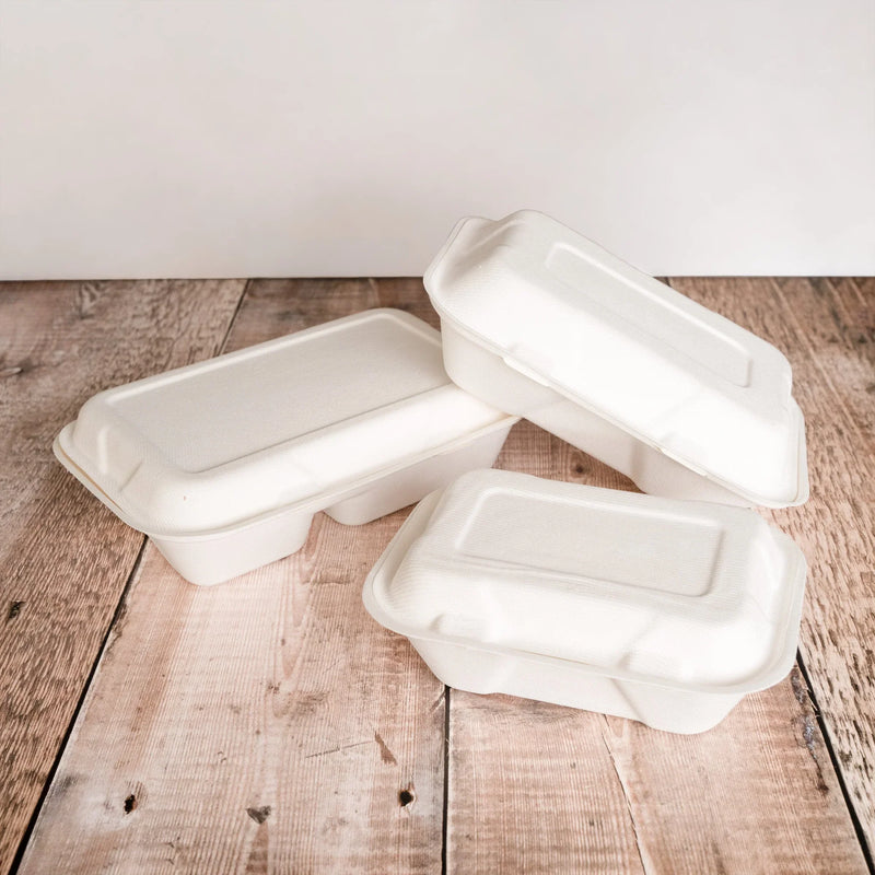 Recyclable and Compostable Hinged Lid Meal Boxes Eco-Friendly Containers for Hot Meals