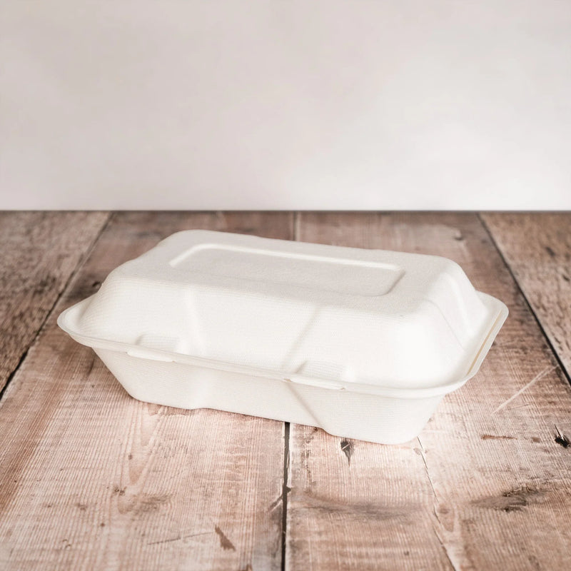 Recyclable and Compostable Hinged Lid Meal Boxes Eco-Friendly Containers for Hot Meals